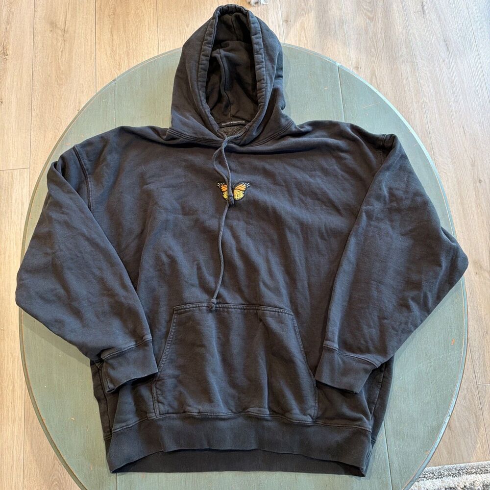 Brandy Melville Christy Butterfly Hoodie Black One Size Oversized Sweatshirt‎
